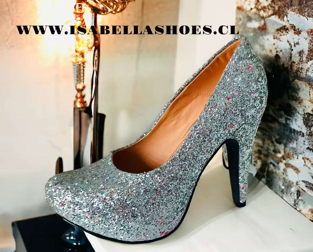 pumps escarchado plata