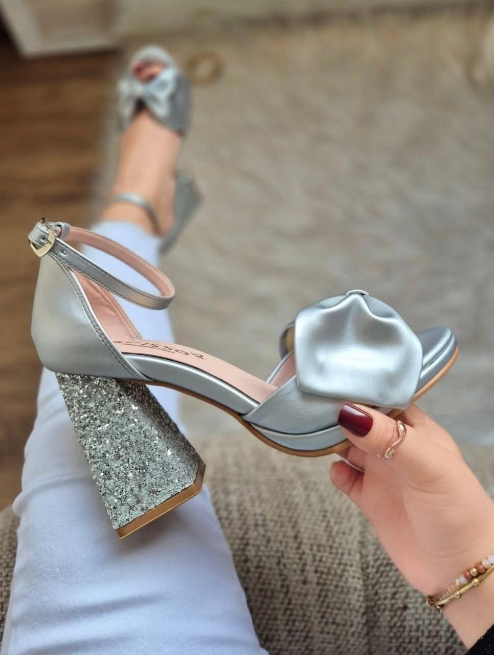 sandalias fiesta taco escarchado color plata