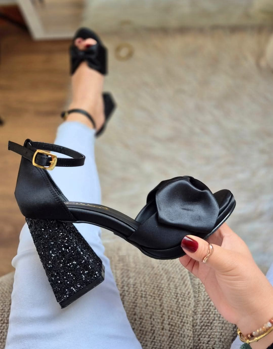 sandalias fiesta taco escarchado color negro