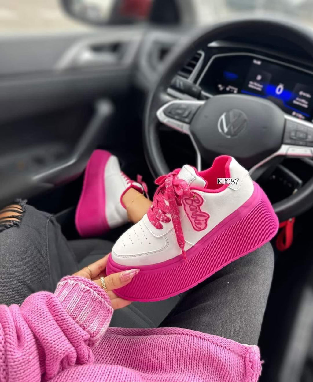zapatillas barbie rosa-blanca