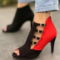 Sandalias gamuza bi tono negro y rojo