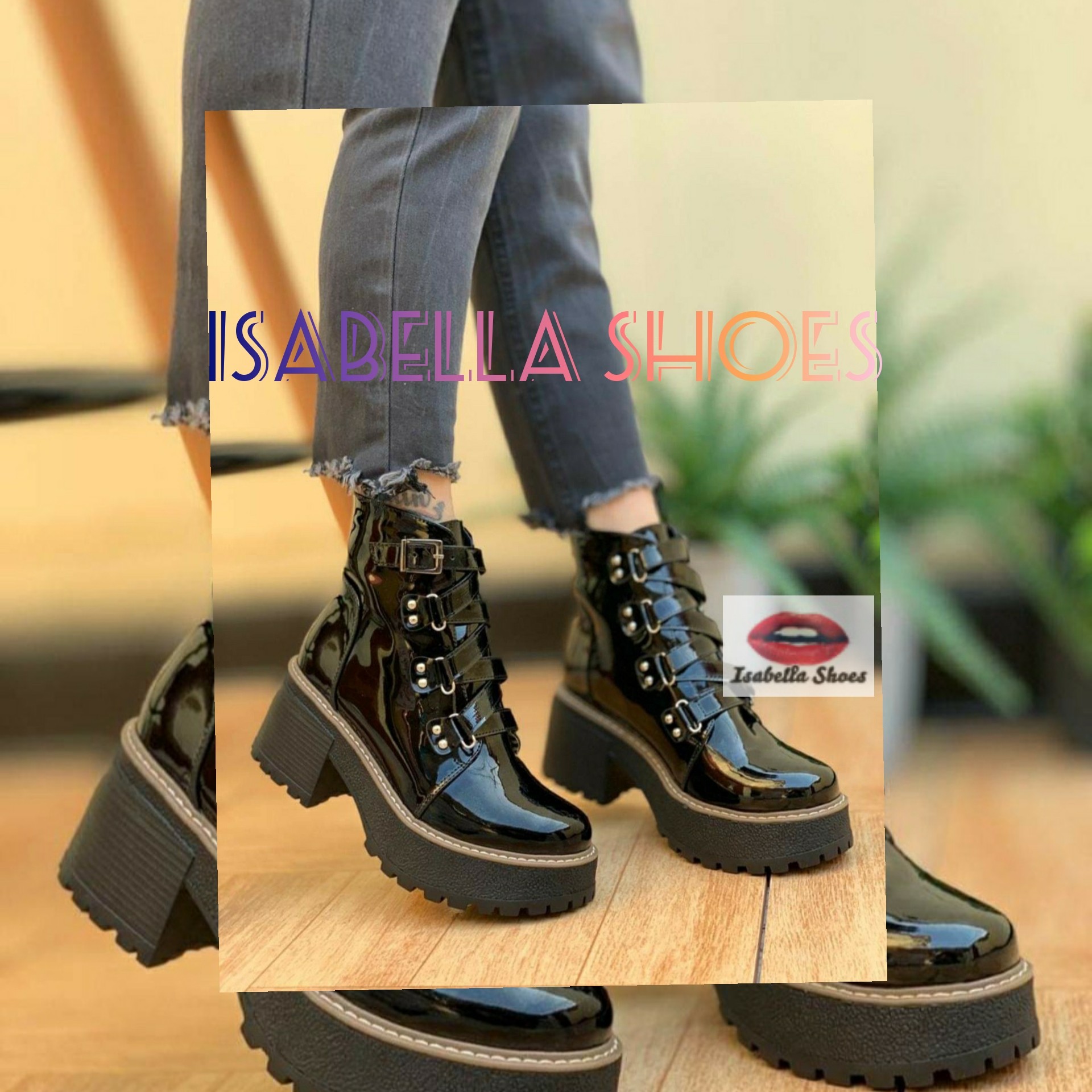 Botines charol negro (ch-correa) Isabella shoes